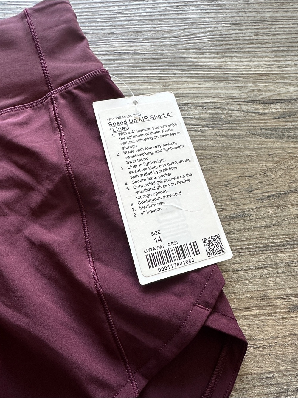 Lululemon Speed Up Short Long *4" Updated Fit Cassis Sz 14 - Picture 2 of 7